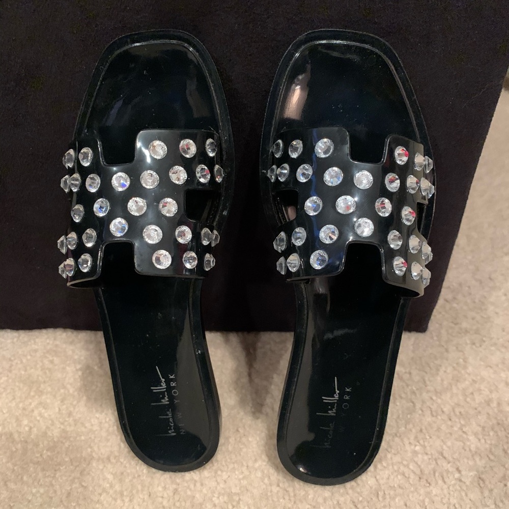 NICOLE MILLER Jelly Rhinestone Sandals